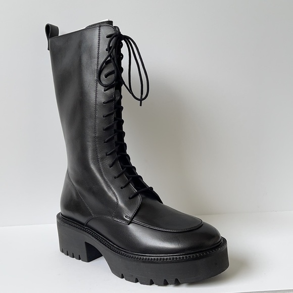 ASOS DESIGN Alpha Premium Leather Lace-Up Boots Black Size 9 | Chunky Platform - Picture 6 of 10